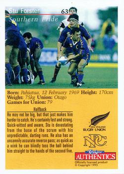 1995 Card Crazy Authentics Rugby Union NPC Superstars #63 Stu Forster Back